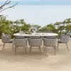 9 Pieces 2134 mm Outdoor Sintered Stone Top Dining Table Set with Rope Woven Armchairs