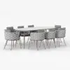 9 Pieces 2134 mm Outdoor Sintered Stone Top Dining Table Set with Rope Woven Armchairs