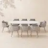 9 Pieces 2134 mm Outdoor Sintered Stone Top Dining Table Set with Rope Woven Armchairs