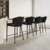 Cranis Black Velvet Bar Stool with Upholstered, 6 Pieces