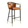 Cranis Orange Velvet Bar Stool with Upholstered, 4 Pieces