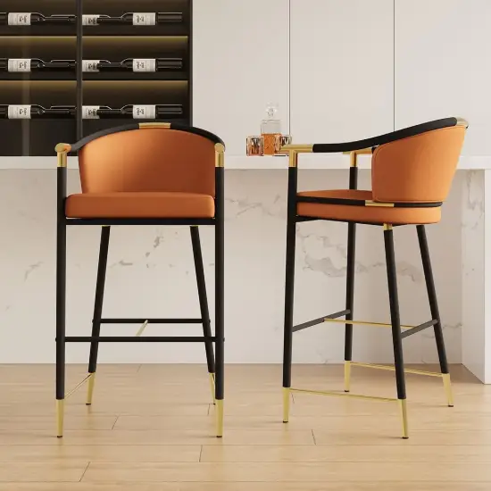 Cranis Orange Velvet Bar Stool with Upholstered, 6 Pieces