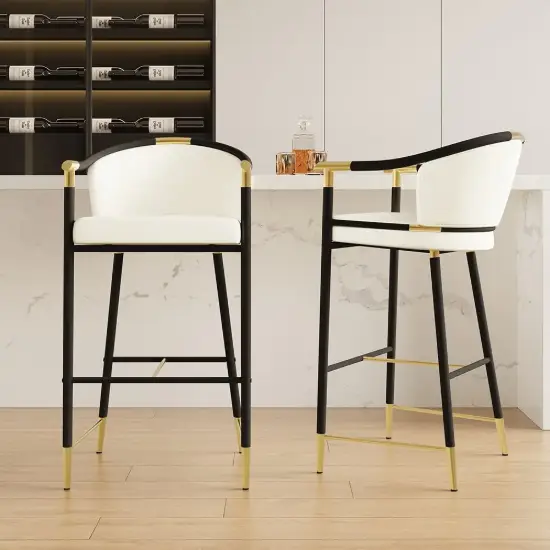 Picture of Cranis Series Modern Velvet Bar Stools with Upholstery Beige 6-Pieces