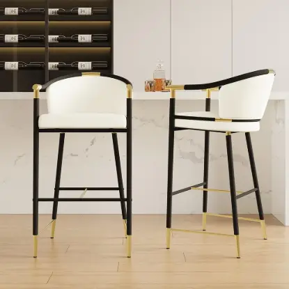 Cranis Beige Velvet Bar Stool with Upholstered, 8 Pieces