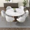 Picture of Linenic White Dining Chair Modern Cotton&Linen Upholstered Side Chair in Gold 8-Pieces