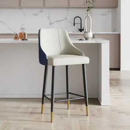 Diamic Blue PU Leather Counter Stool with Upholstered, 2 Pieces