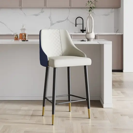 Diamic Blue PU Leather Counter Stool with Upholstered, 2 Pieces