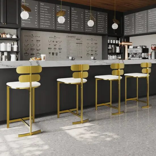 Modern Bar Stool Upholstered PU Leather Metal with Back Counter Stool 4-Pieces