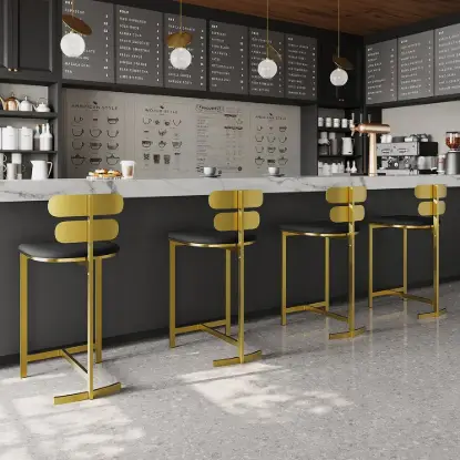 Modern PU Leather Black Counter Stools Back Breakfast Kitchen Counter Stool 6-Pieces