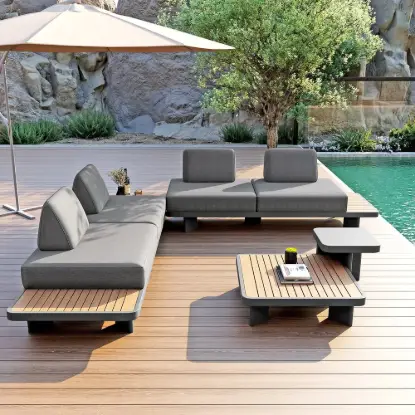 5-Piece Outdoor Aluminium Modular Sectional Set with Coffee Tables for 6 in Gray