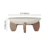 Curva 37" Round Concrete-Look Fiberglass Coffee Table with Wood Legs – Beige – Walnut