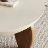 Curva 37" Round Concrete-Look Fiberglass Coffee Table with Wood Legs – Beige – Walnut