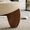 Curva 37" Round Concrete-Look Fiberglass Coffee Table with Wood Legs – Beige – Walnut