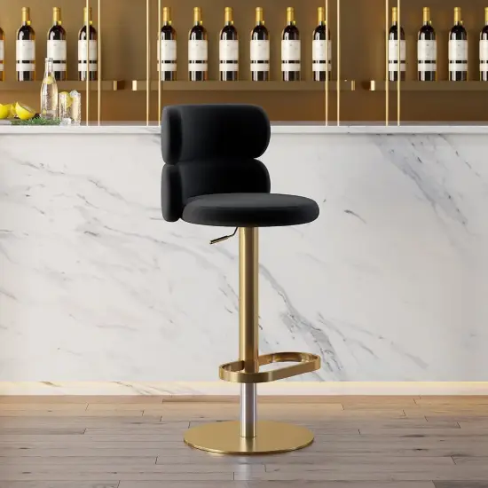 Set of 8 Affordable Luxury Adjustable Swivel Bar Stools with Velvet Upholstery Black