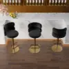 Modern Black & Gold Velvet Swivel Bar Stool with Adjustable Height, 2 Pieces