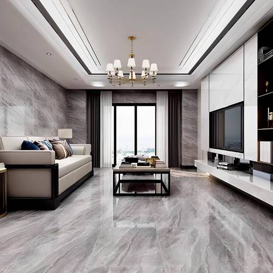 Picture of 600x1200mm Full Body Marble Look Gloss Porcelain Tile with Continuous Veining, Floor and Wall
