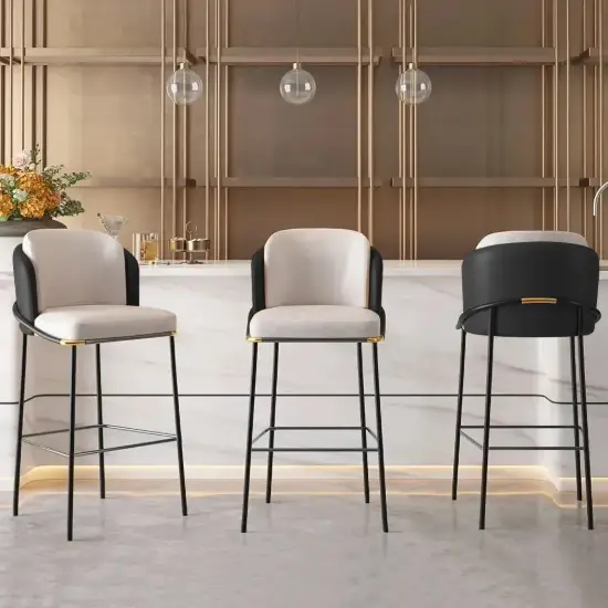 Linenic Black PU Leather Bar Stool with Upholstered, 4 Pieces