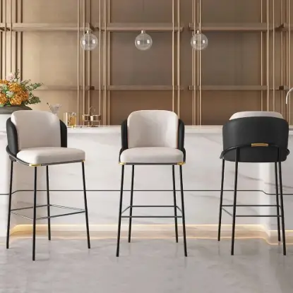 Linenic Modern Black PU Leather Bar Stool with Back & Footrest 6-Pieces