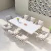 9-Piece Outdoor Extendable Dining Set with 8 Rope Weave Chairs (163 cm - 214 cm) in Grey – Pieces White Marble
