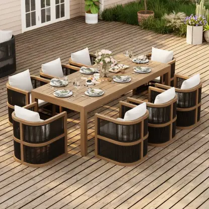 Wevara 9-Piece Outdoor Rope Weave Dining Set with 8 Chairs