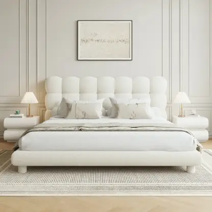 Picture of Bubbou Queen Boucle Upholstered Platform Bed with Bubble Headboard