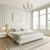 Bubbou Queen Boucle Upholstered Platform Bed with Bubble Headboard