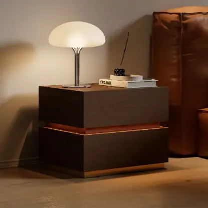 Picture of Lumio Walnut 2-Drawer LED Besidetable with Charging Station, Set of 2