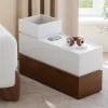 Modern 889 mm Narrow Sintered Stone End Table with USB & Storage – White – Walnut