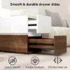 Modern 889 mm Narrow Sintered Stone End Table with USB & Storage – White – Walnut