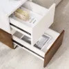 Modern 889 mm Narrow Sintered Stone End Table with USB & Storage – White – Walnut