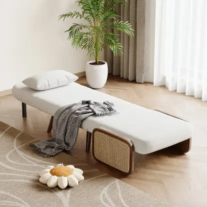 Picture of 71 cm 1-Seater Velvet & Rattan Convertible Sleeper Chair