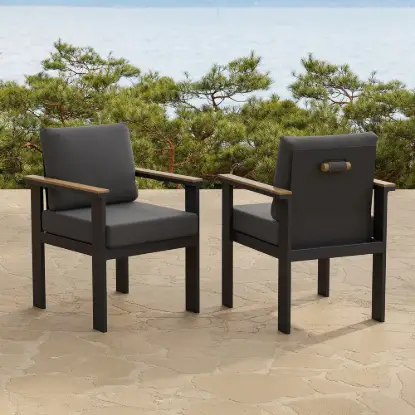 Tevara Outdoor Teak & Aluminium Dining Chairs in Grey, Set of 2