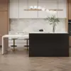 Modern 205 - 285 cm Extendable Sintered Stone Kitchen Island with Doors & Drawers, Black – White