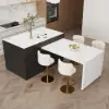 Modern 205 - 285 cm Extendable Sintered Stone Kitchen Island with Doors & Drawers, Black – White
