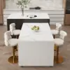 Modern 205 - 285 cm Extendable Sintered Stone Kitchen Island with Doors & Drawers, Black – White