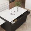 Modern 205 - 285 cm Extendable Sintered Stone Kitchen Island with Doors & Drawers, Black – White