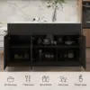 Modern 205 - 285 cm Extendable Sintered Stone Kitchen Island with Doors & Drawers, Black – White