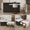 Modern 205 - 285 cm Extendable Sintered Stone Kitchen Island with Doors & Drawers, Black – White