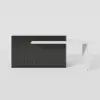 Modern 205 - 285 cm Extendable Sintered Stone Kitchen Island with Doors & Drawers, Black – White