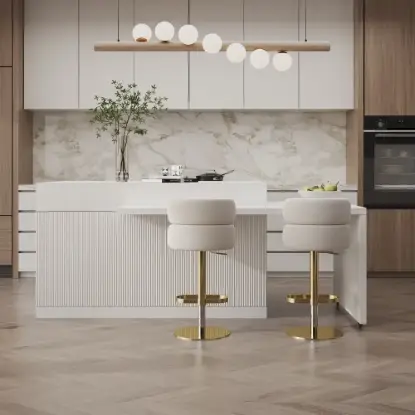 Picture of Modern 205 - 285 cm Extendable Sintered Stone Kitchen Island with Doors & Drawers, White