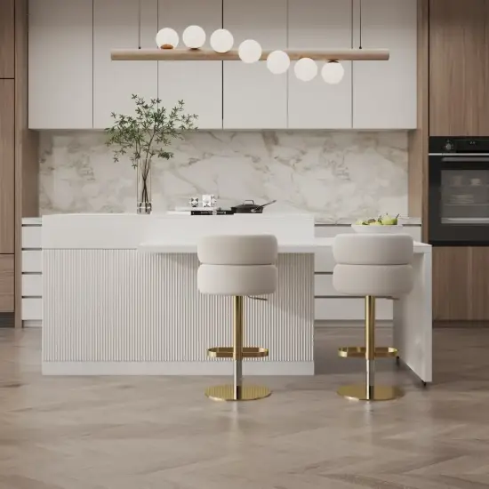 Modern 205 - 285 cm Extendable Sintered Stone Kitchen Island with Doors & Drawers, White