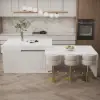 Modern 205 - 285 cm Extendable Sintered Stone Kitchen Island with Doors & Drawers, White