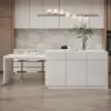 Modern 205 - 285 cm Extendable Sintered Stone Kitchen Island with Doors & Drawers, White