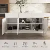 Modern 205 - 285 cm Extendable Sintered Stone Kitchen Island with Doors & Drawers, White