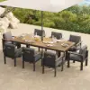 Tevara Outdoor Teak & Aluminium Dining Table in Grey, Seats 6-8