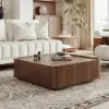 Vewal 3200 mm L-Shaped Modular Cotton-Linen Sectional Sofa Set with 889 mm Square Coffee Table