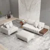 L-Shaped Modular Leather Sectional Sofa Set with Square Coffee Table