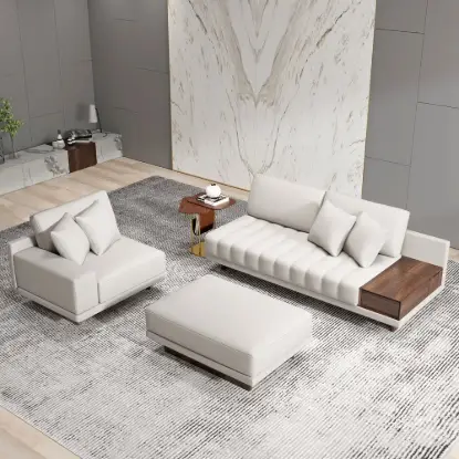 Picture of L-Shaped Modular Leather Sectional Sofa Set with Square Coffee Table