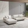 L-Shaped Modular Leather Sectional Sofa Set with Square Coffee Table