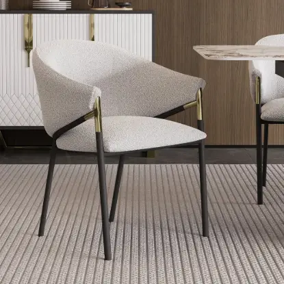 Picture of Set of 2 Modern Chenille Upholstery Dining Chairs White&Gray